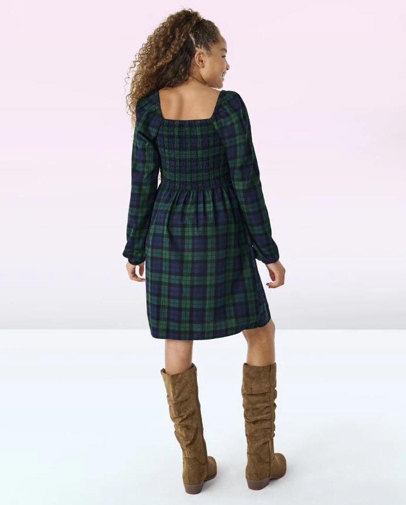 Tween Girls Plaid Smocked Dress
