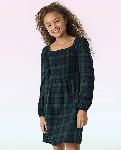 Tween Girls Plaid Smocked Dress
