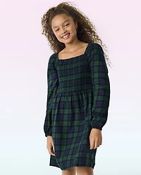 Tween Girls Plaid Smocked Dress