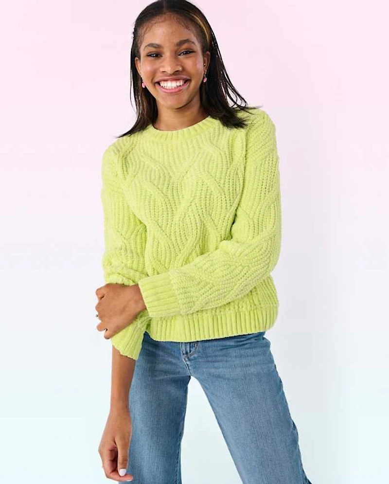 Tween Girls Cable Knit Chenille Sweater