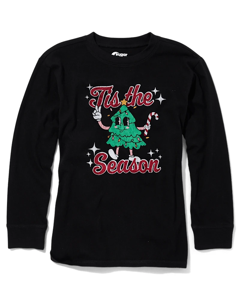 Tween Girls Christmas Tree Oversized Graphic Tee