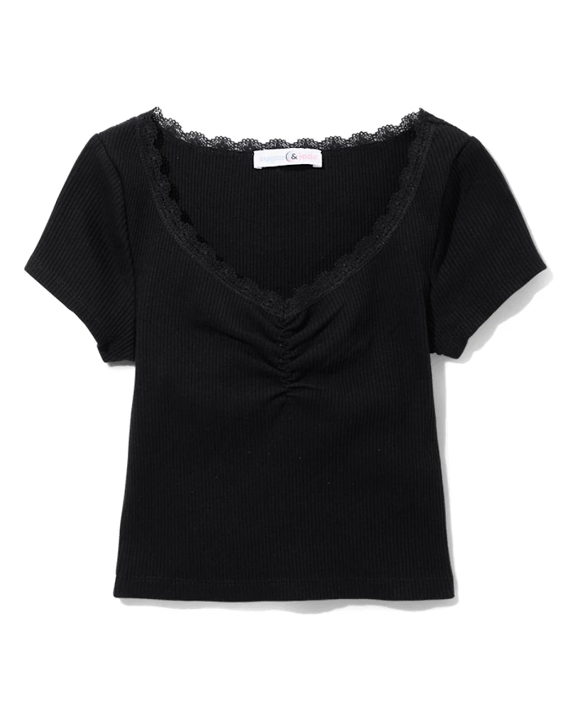 Tween Girls Ribbed Cinch Cropped Top