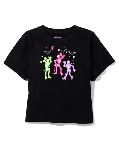 Tween Girls Cropped Oversized Graphic Tee