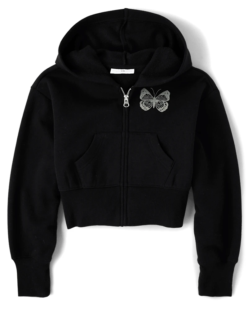 Tween Girls Fleece Cropped Zip Up Hoodie