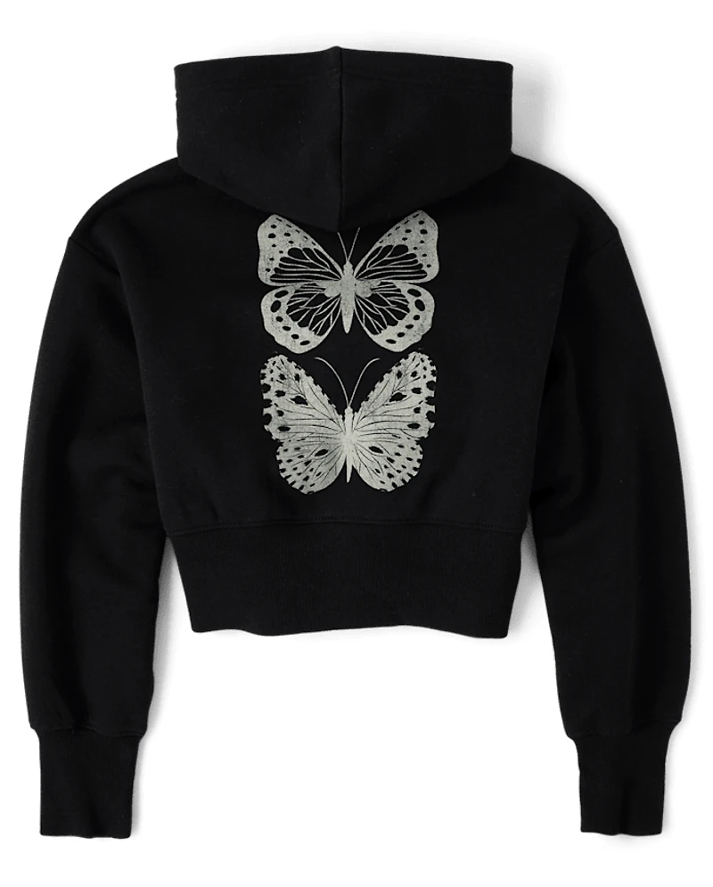 Tween Girls Fleece Cropped Zip Up Hoodie