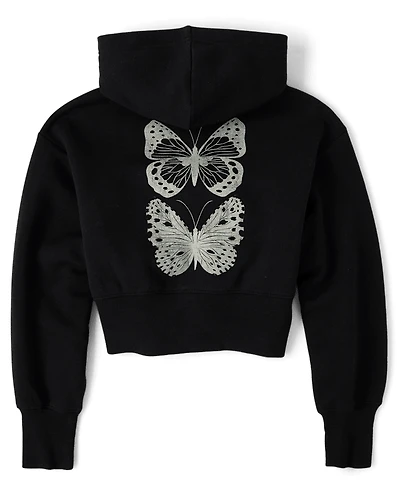 Tween Girls Fleece Cropped Zip Up Hoodie