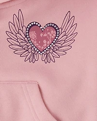 Tween Girls Heart Fleece Cropped Zip Up Hoodie
