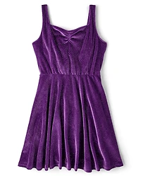 Tween Girls Glitter Velour Fit And Flare Dress