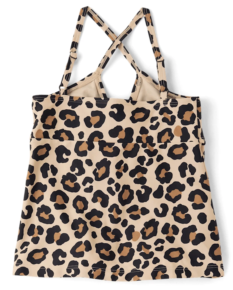 Tween Girls Leopard Cut Out Tankini Swimsuit