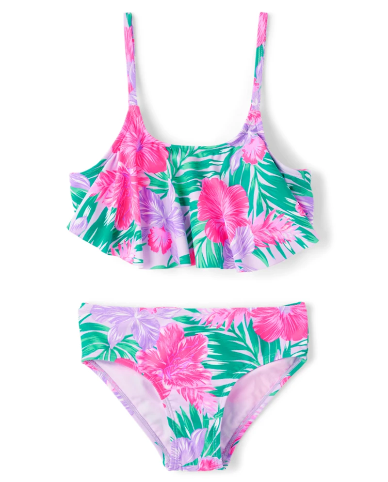 Tween Girls Floral Ruffle Bikini Swimsuit