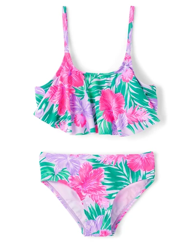 Tween Girls Floral Ruffle Bikini Swimsuit
