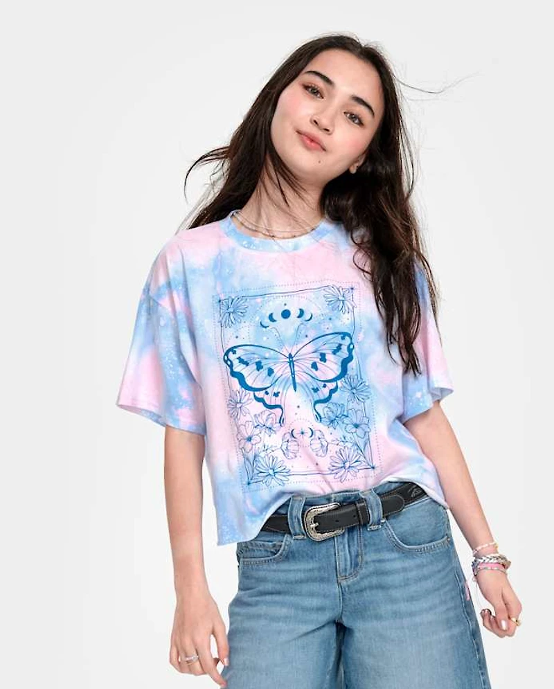 Girls Cropped Oversized Graphic Tee