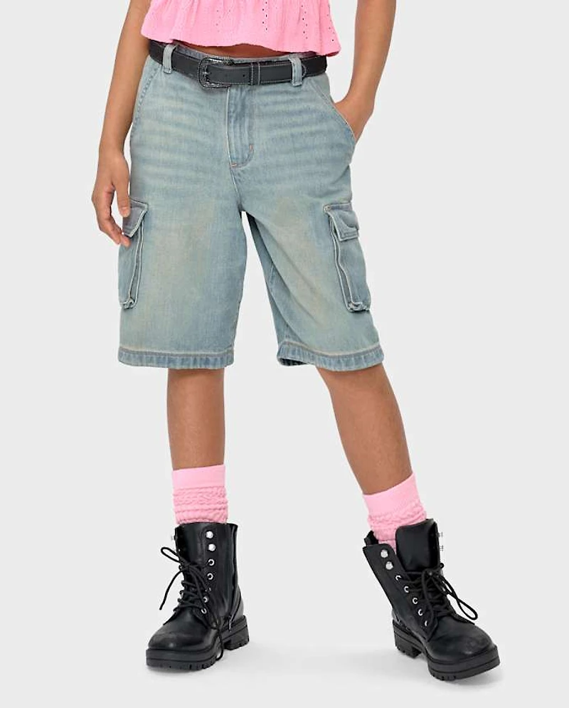 Tween Denim Baggy Cargo Jorts