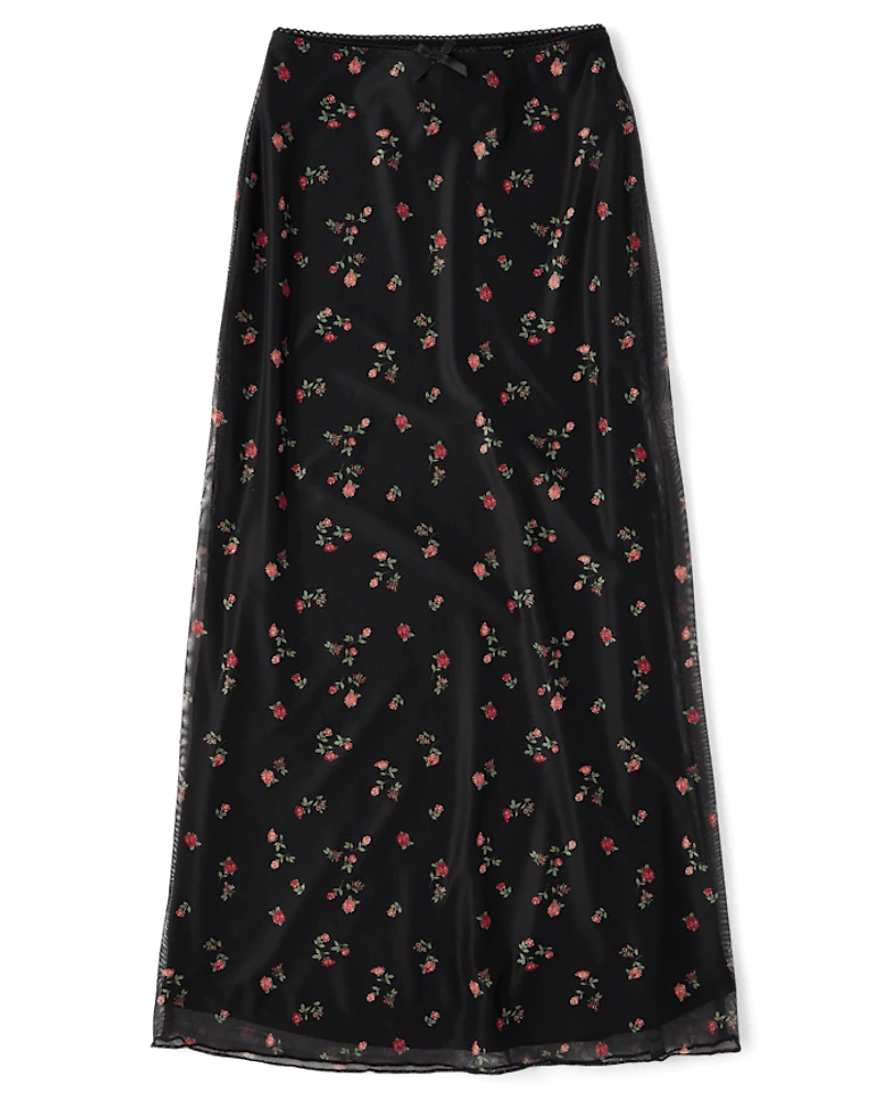 Tween Girls Floral Mesh Maxi Skirt