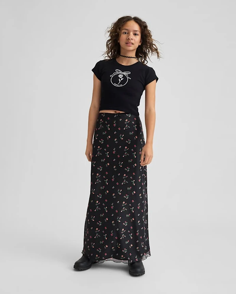 Tween Girls Floral Mesh Maxi Skirt