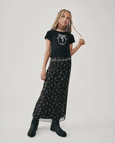 Tween Girls Floral Mesh Maxi Skirt