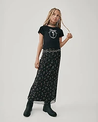 Tween Girls Floral Mesh Maxi Skirt