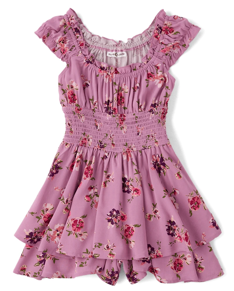 Tween Girls Floral Smocked Romper