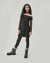 Tween Girls Floral Mesh Off-Shoulder Dress