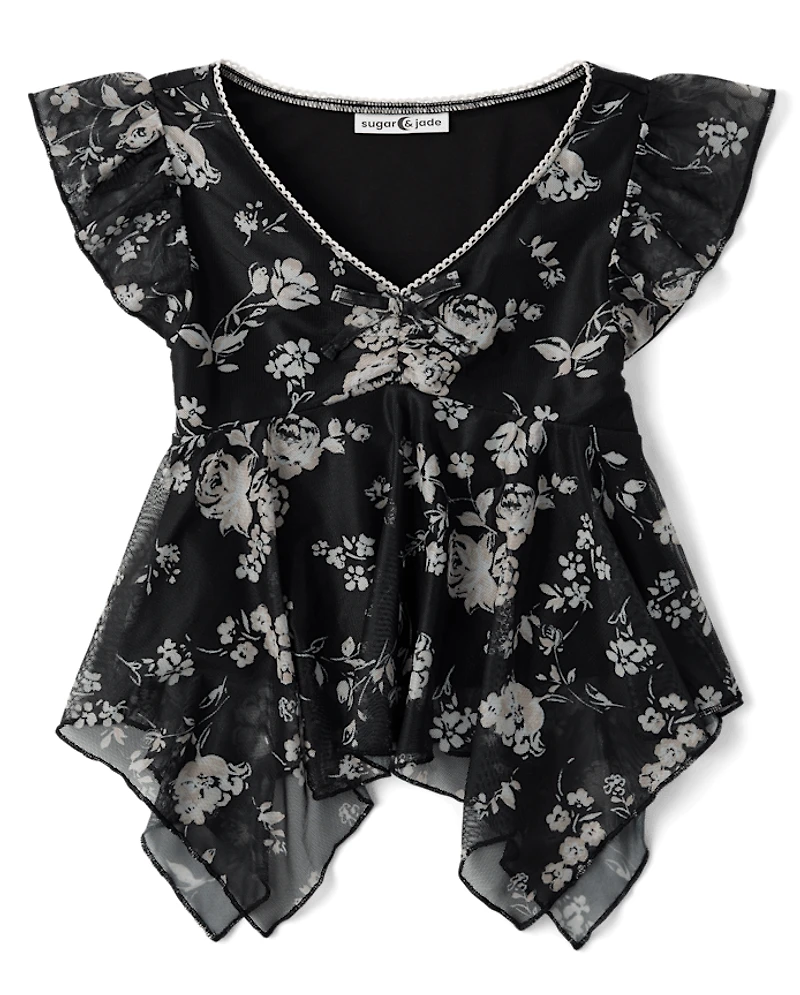 Tween Girls Mesh Asymmetrical Top