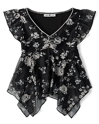 Tween Girls Mesh Asymmetrical Top