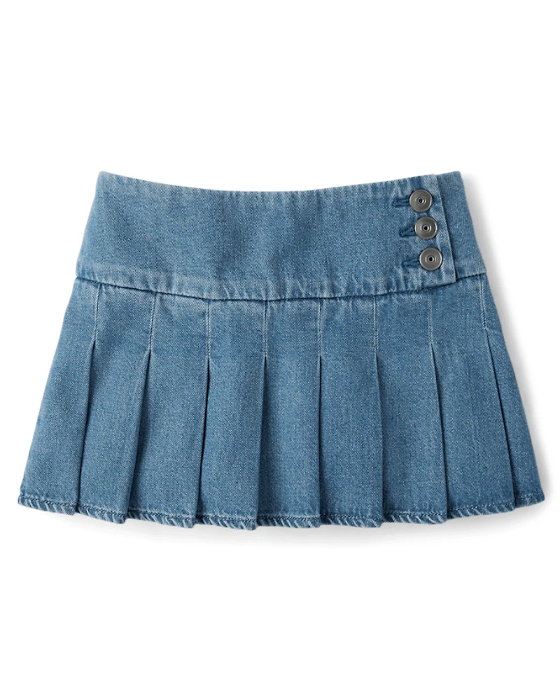 Tween Girls Pleated Low Rise Denim Skort