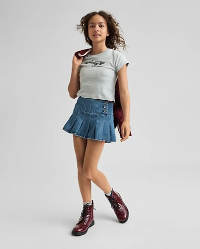 Tween Girls Pleated Low Rise Denim Skort