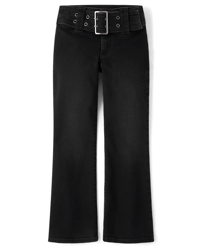 Tween Girls Wide Belt Bootcut Jeans