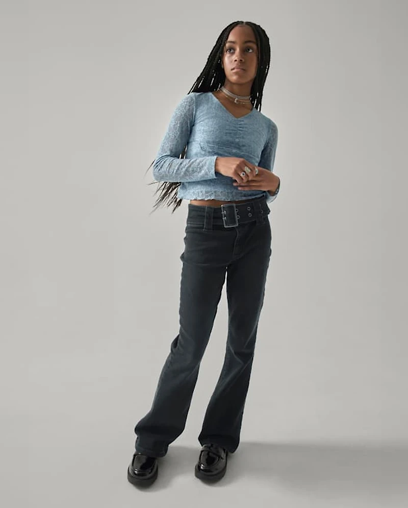 Tween Girls Wide Belt Bootcut Jeans