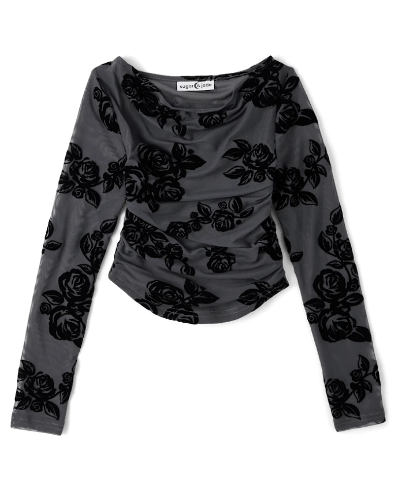 Tween Girls Mesh Cowl Neck Top