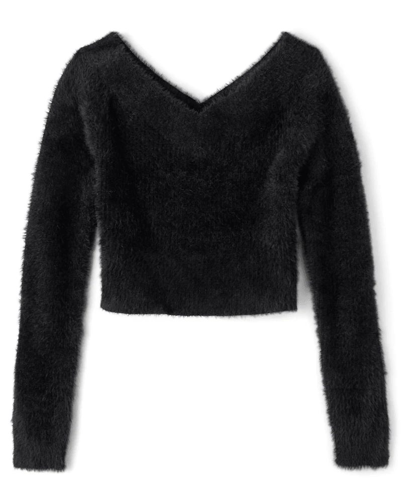 Tween Girls Eyelash V Neck Sweater
