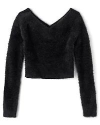 Tween Girls Eyelash V Neck Sweater
