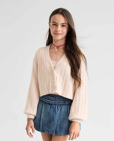 Tween Girls Chenille V Neck Cardigan