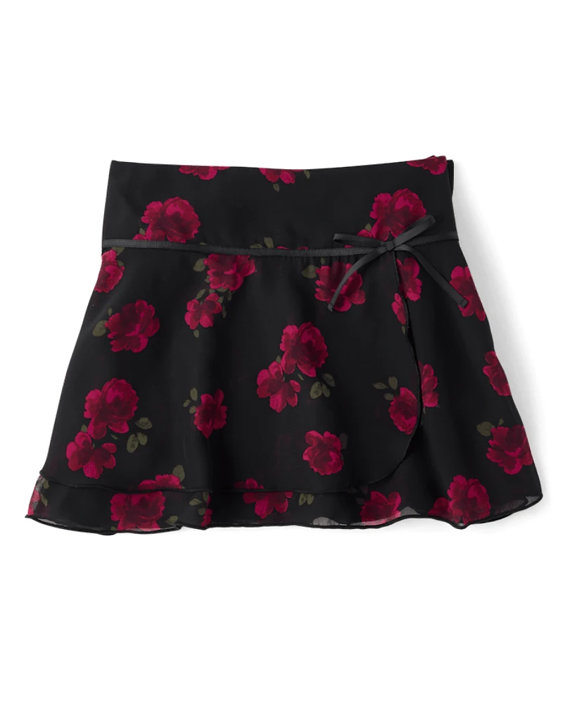 Tween Girls Floral Chiffon Faux Wrap Skort