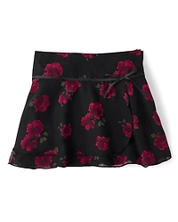 Tween Girls Floral Chiffon Faux Wrap Skort