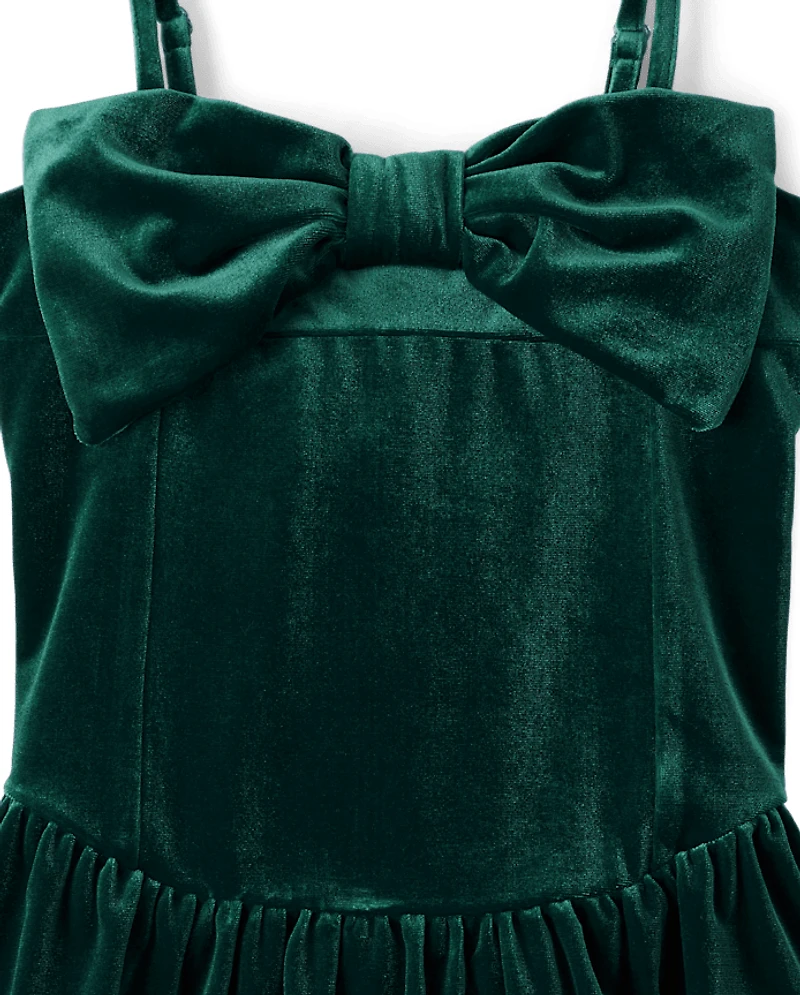 Tween Girls Bow Velour Dress
