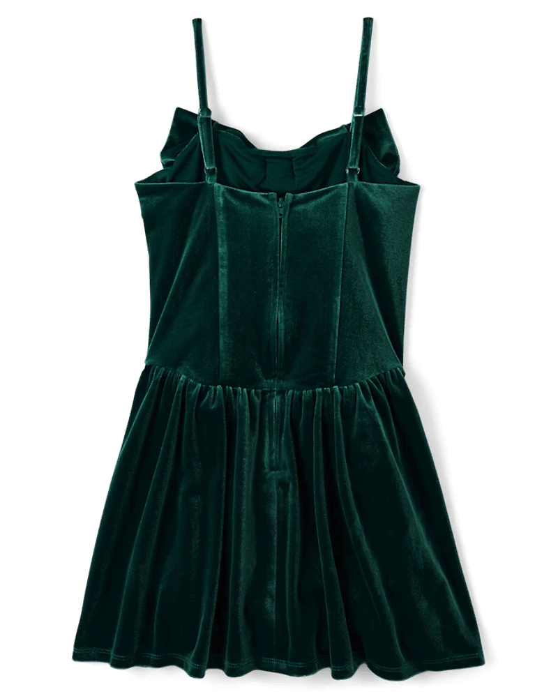 Tween Girls Bow Velour Dress