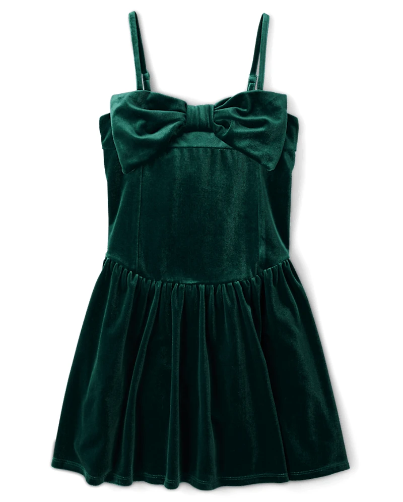 Tween Girls Bow Velour Dress