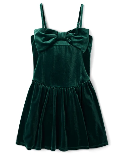 Tween Girls Bow Velour Dress