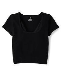 Tween Girls Lace Ribbed Seamless Top