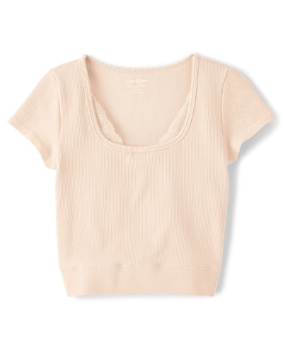 Tween Girls Lace Ribbed Seamless Top