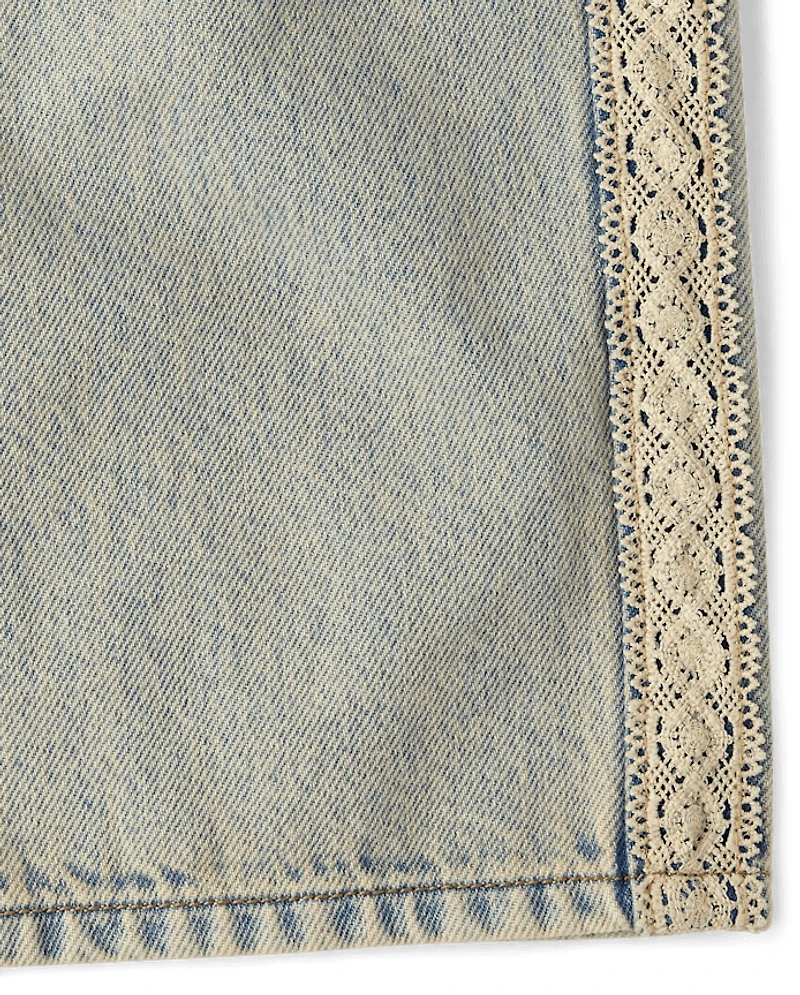 Tween Girls Lace Trim Baggy Jeans