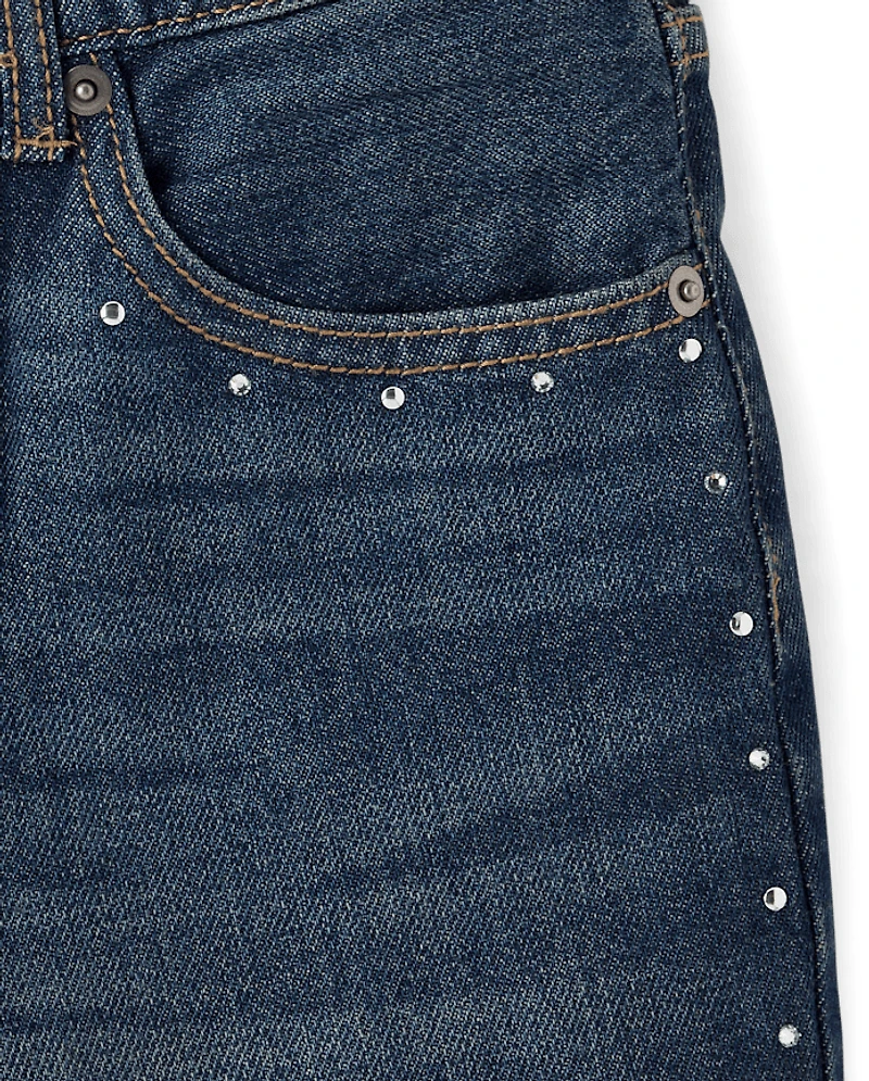 Tween Girls Studded Rhinestone Jean Shorts