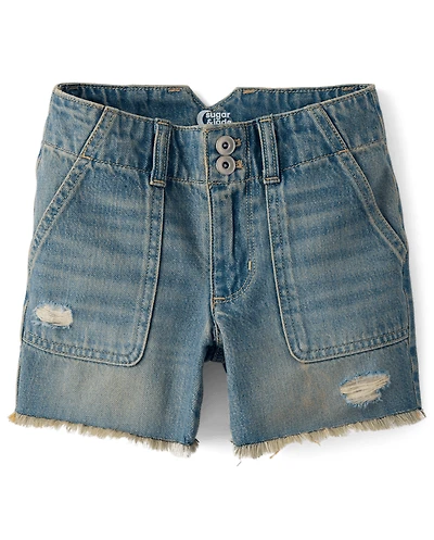 Tween Girls Ripped Relaxed Midi Jean Shorts