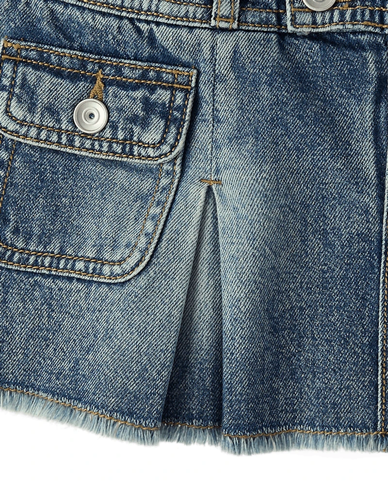 Tween Girls Pleated Denim Cargo Skort
