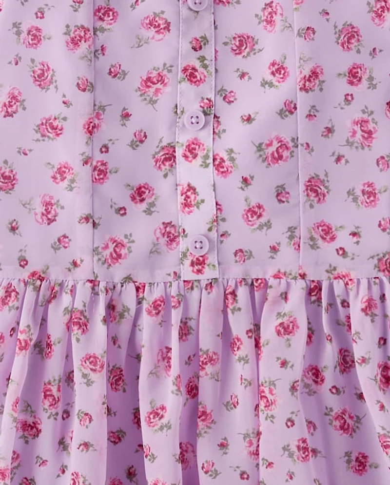 Tween Girls Floral Button Front Dress