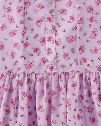 Tween Girls Floral Button Front Dress