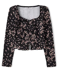 Tween Girls Floral Cinched Split Front Top