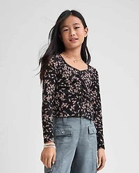 Tween Girls Floral Cinched Split Front Top