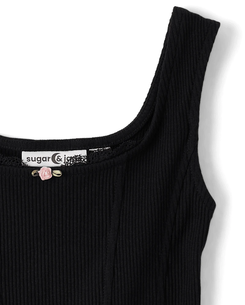 Tween Girls Ribbed Lace Corset Tank Top